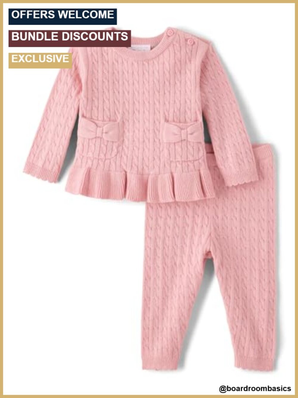 Baby Girls 2 Piece Sweater and Pants Set Cable Knit Long Sleeve